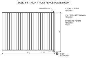 six foot high perimeter fence panel with one plated post-detail