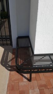 rh iron fab shop built-in patio bench custom fit