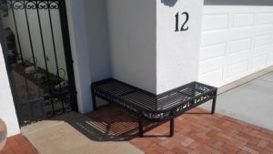 rh iron fab shop built-in patio bench