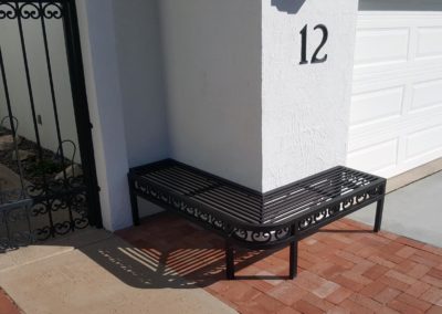 rh iron fab shop built-in patio bench