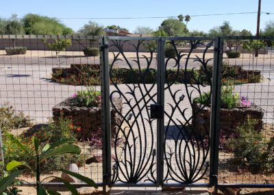 rh iron fab shop courtyard gate plasma cut floral design back view