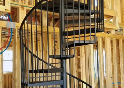 rh iron fab shop interior spiral staircase installation
