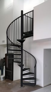 rh iron fab shop interior spiral staircase entrance