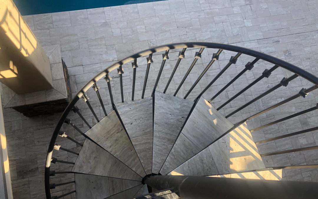 Exterior Spiral Staircase with Travertine